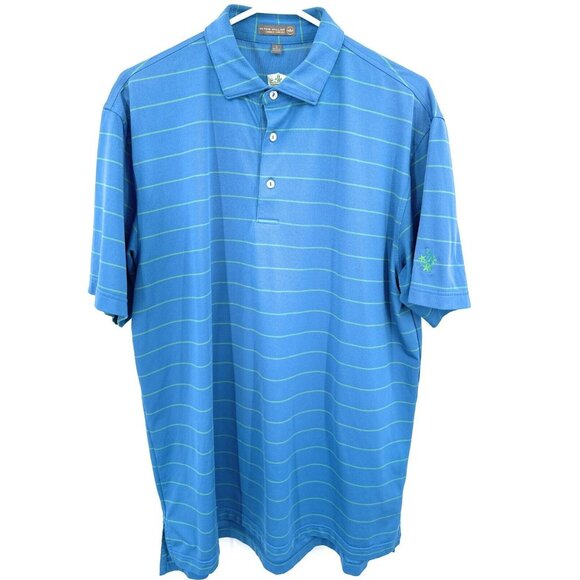 Peter Millar Summer Comfort Blue Striped Polo Shirt Mens L Embroidered - Picture 1 of 7